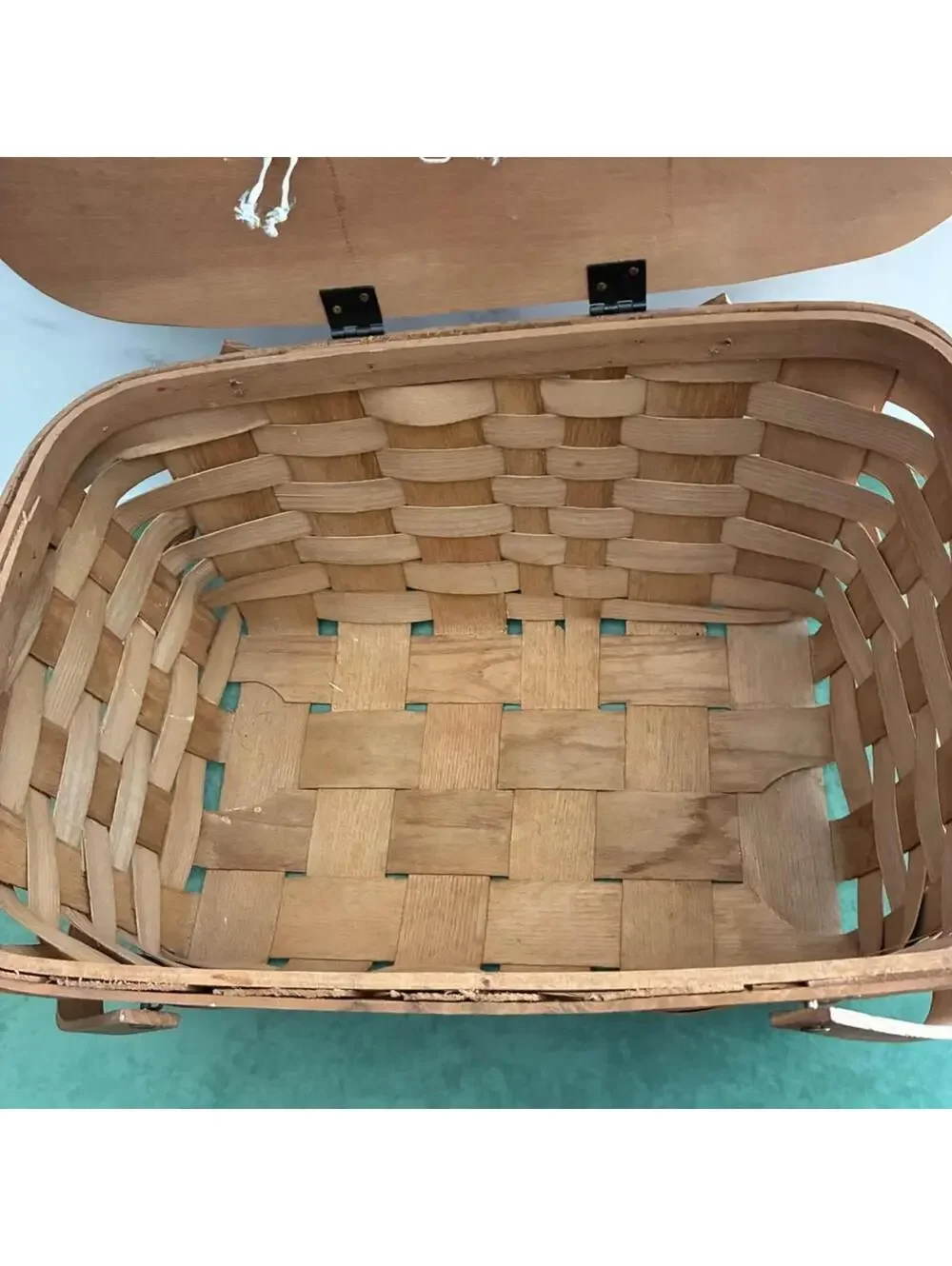 Vintage Basketville Putney Vermont Woven Wood Splint Picnic Basket With Lid